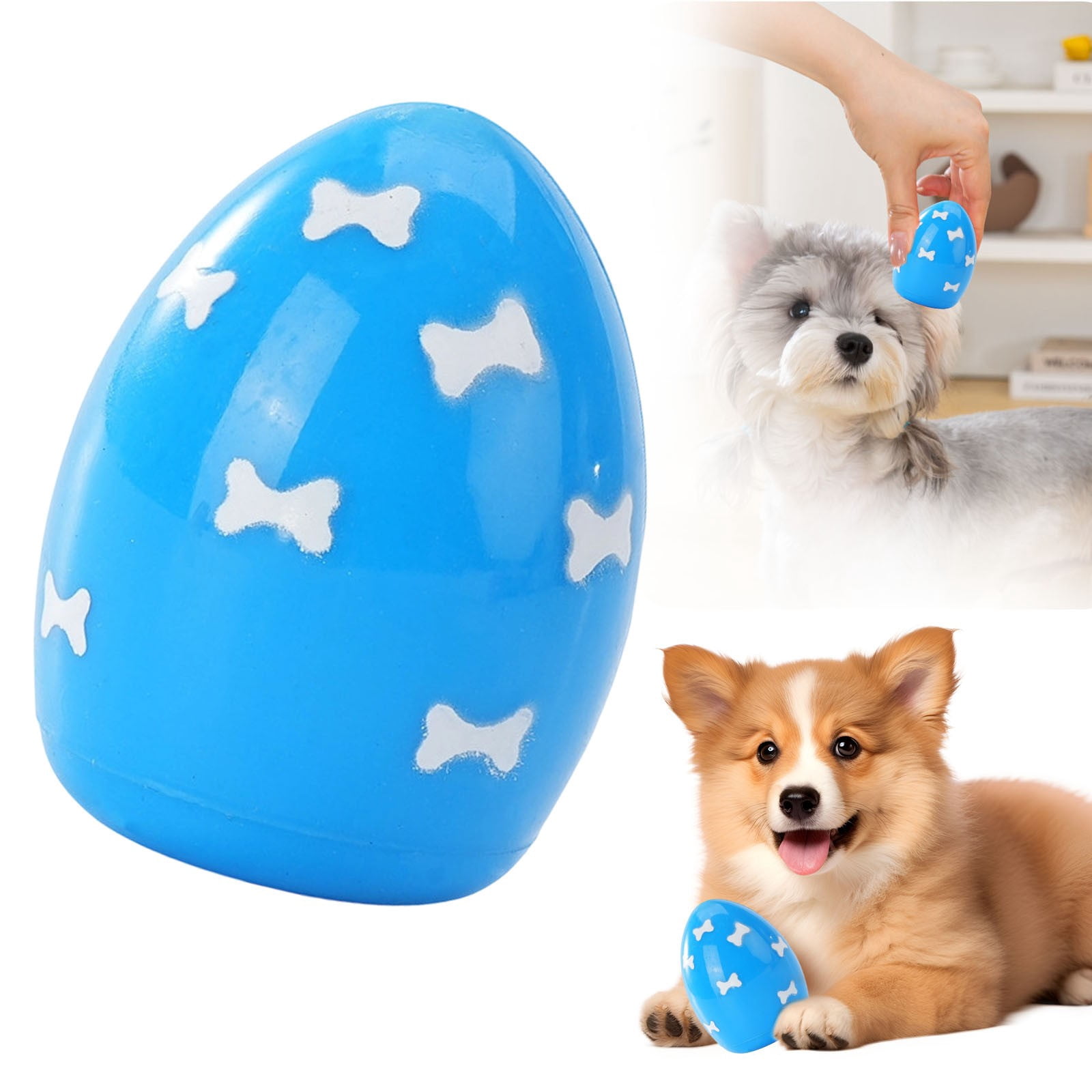 Soft Squeaky Bouncing Egg Dog Toy, Cute Easter Design Interactive Throw Toy for Small Dogs & Puppies, Indoor Outdoor Pet Play Toy