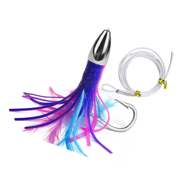 Soft Squid Skirt Lures Metal Head Rigged Trolling Lures Metal Jigs Head Skirts Lures Octopuses Squid Skirt Trolling Lure