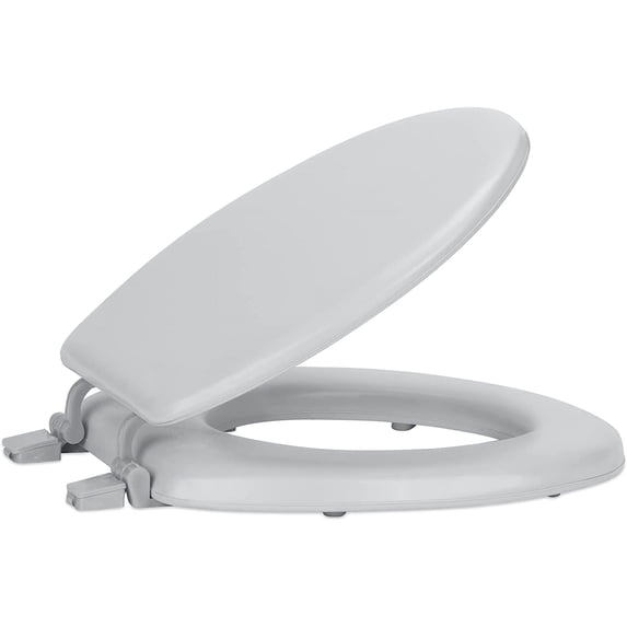 Soft Standard Vinyl Toilet Seat, 17 Inch Soft Vinyl Cover with Comfort Foam Cushioning - Fits All Standard Size Fixtures - Easy to Install, silver