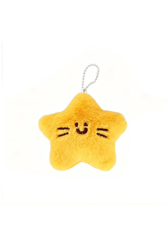Soft Star Plush Keychain With Smile Face And Whiskers Yellow Bead Chain Decorative Pendant 1 Count
