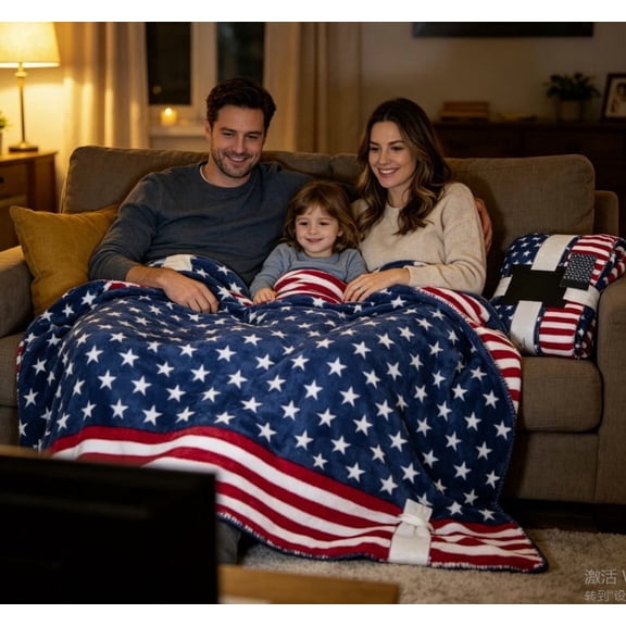 Soft Star Stripe Patriotic Decor Throw Blanket, Warm Comfortable Multi-Purpose Cover Rug, Practical Soft Home Textile for Living Room Sofa, Bedroom Rest and Holiday Leisure Use, S