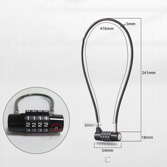 Soft Steel Wire Password Lock Refrigerator Cabinet Door Lock Garden Padlock 476mm