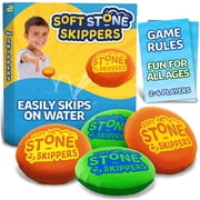 Water Skip Discs - Soft Floating Design for Easy Retrieval - 4pack, 2 Orange and 2 Green Soft Stone Skippers - Pool Lake and Beach Water Game - Refresh Sports
