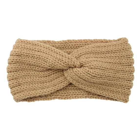 Soft Stretch Ear Warmer Headband Women Winter Cable Knit Headbands Hairbands, Khaki