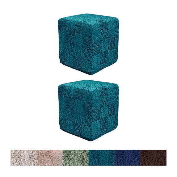 Soft Stretch Ottoman Cover Thicken Dustproof Footstool Cover Slipcovers-dark green-M(2PCS)