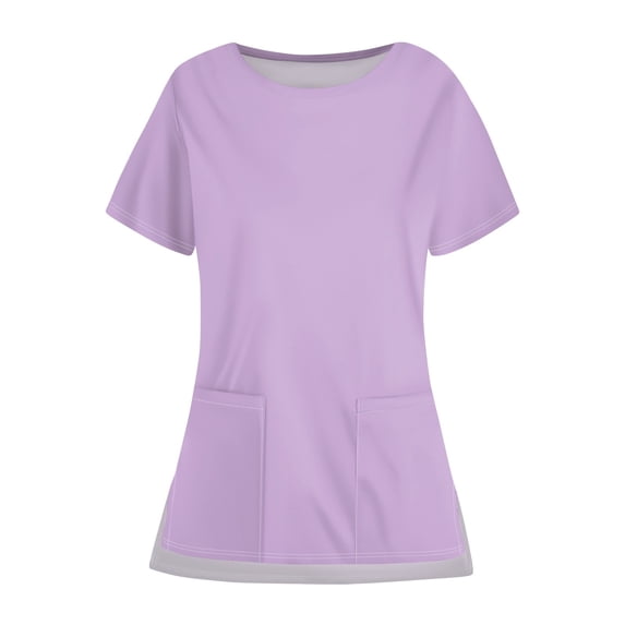 Soft Stretch Round Neck Scrub Top for Women – Lightweight Comfortable Top with Convenient Pocket Design Purple L