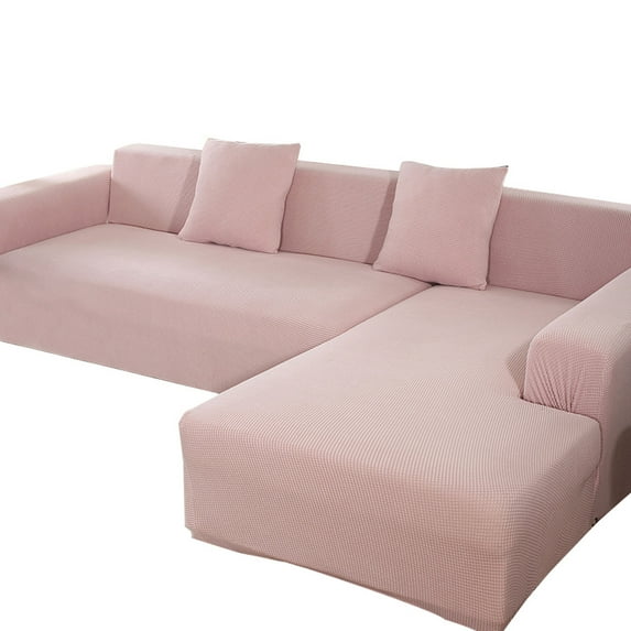 Soft Stretch Sofa Slipcover, Spandex Sofa Covers Non Slip Waterproof Jacquard Furniture Protector For Living Room Dog Pet-4 Cushion 235-300cm-Pink