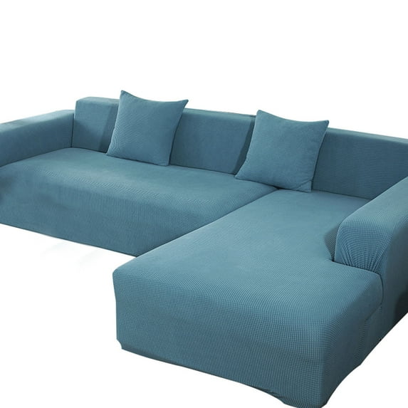 Soft Stretch Sofa Slipcover, Spandex Sofa Covers Non Slip Waterproof Jacquard Furniture Protector For Living Room Dog Pet-235-300cm+235-300cm-Water blue