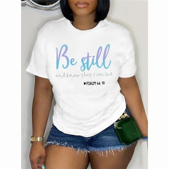 Soft Stretchy Letter Print T-Shirt - Chic Women's Crew Neck, Short Sleeve, Machine Washable Polyester Blend - Perfect for Spring/Summer/Fall