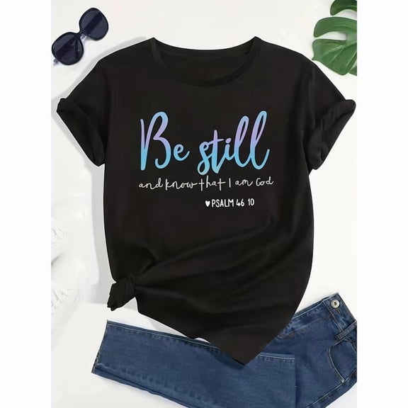 Soft Stretchy Letter Print T-Shirt - Chic Women's Crew Neck, Short Sleeve, Machine Washable Polyester Blend - Perfect for Spring/Summer/Fall