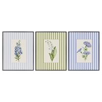 Soft Stripe Cottage Blooms 3 Piece Black Framed Giclee Art Set, design by Lisa Wehmeyer