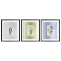 Soft Stripe Cottage Blooms 3 Piece Black Framed Print Under Glass Set, design by Lisa Wehmeyer