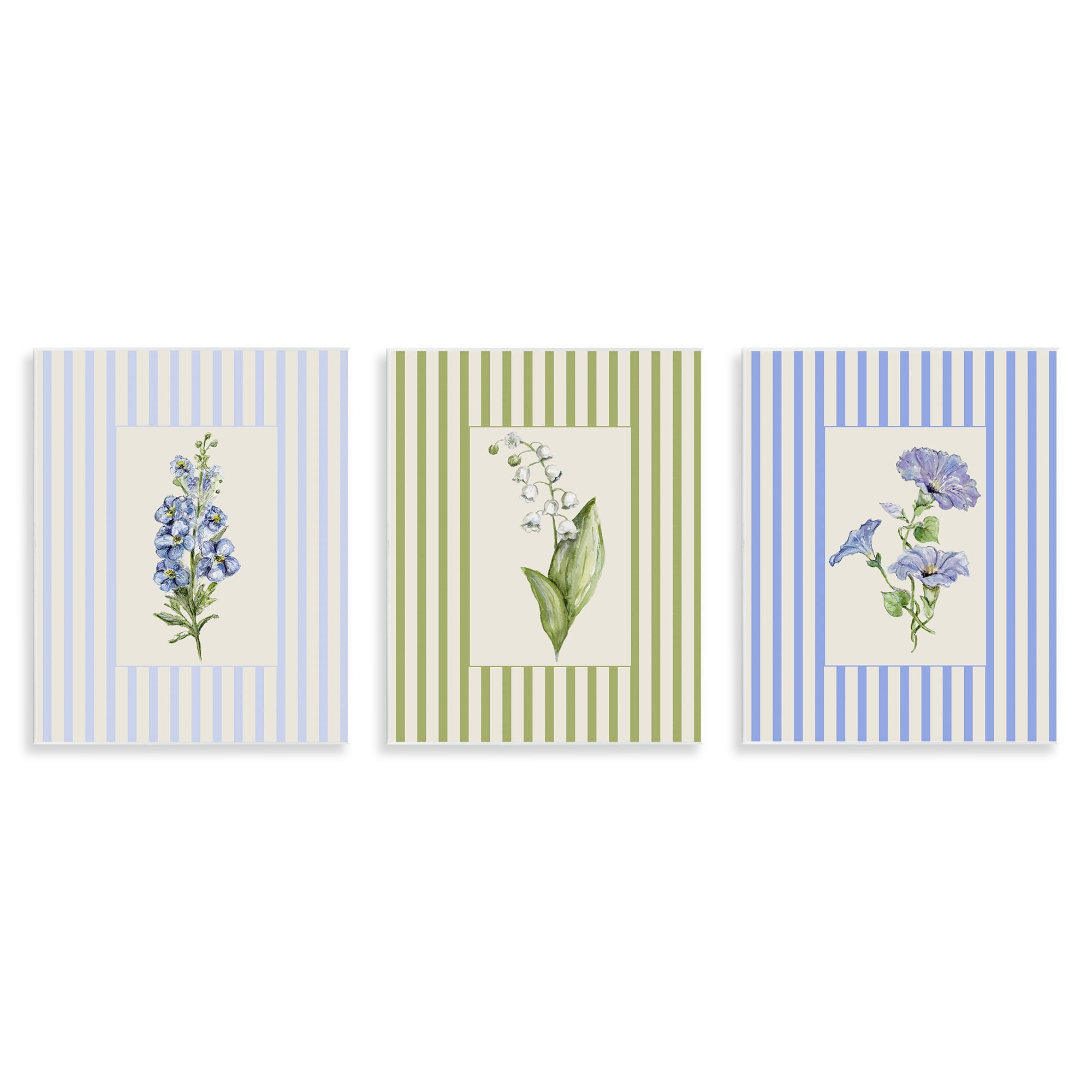 Soft Stripe Cottage Blooms 3 Piece Wall Plaque Art Set, design by Lisa Wehmeyer