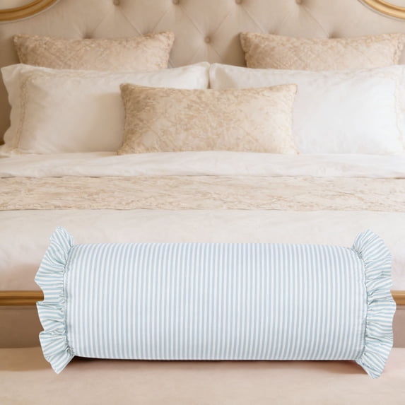 Soft Striped Bolster Pillow, Ruffled Cylinder Throw Pillow Neck Roll Cushion for Couch Sofa Bed Decor
