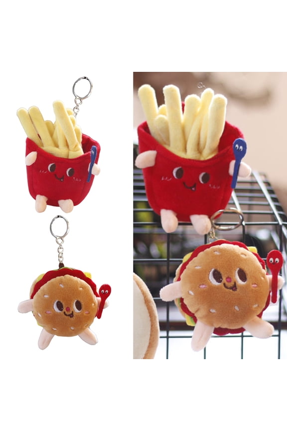 Soft Stuffed Cartoon Doll Plush Keychain - Lovely Hamburger French Fries Fast Food Plush Pendant