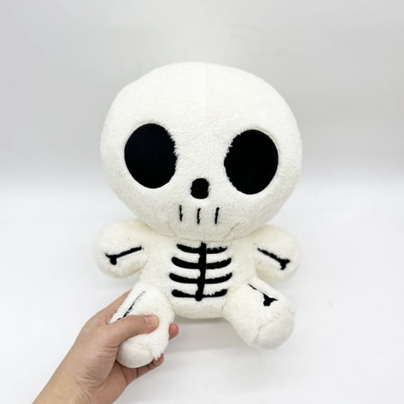 Soft Stuffed Skeleton Plush Fluffy Gothic Stuffed Figure Cuddly Cartoon Skeleton Companion for Halloween Decor and Indoor Shelf Display