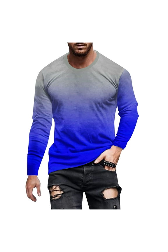 T-Shirt for Men Round Neck On Sale Mens Long Sleeve T Shirts Blue 5XL