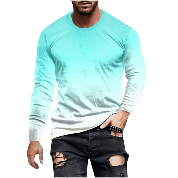Soft Style T-Shirt for Men Round Neck On Sale Mens Long Sleeve T Shirts Mint Green XXL
