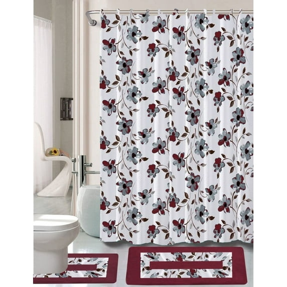 Soft & Stylish Chenille Rug, Mat Decor Bathroom set Gaby Design Washable non slip includes 15pc :2 bath rug/mat + 1 shower curtain + 12pc rings