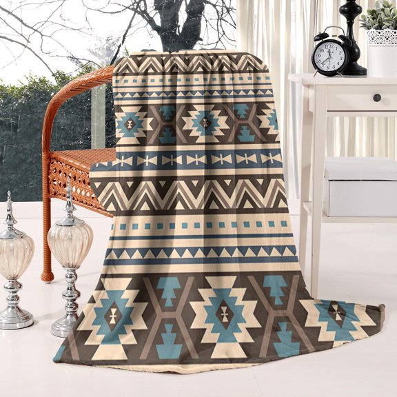 Soft, Stylish & Cozy Bohemian Sherpa Throw Blanket - 50x60in Plush Flannel Blanket, Colorful Striped Bed Throw Blanketfor Couch Sofa Office Camping