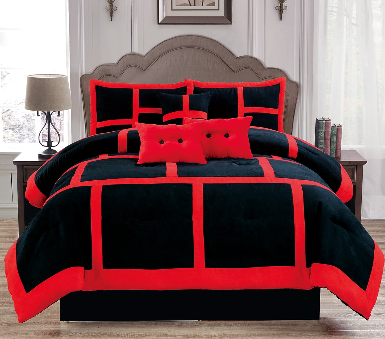 Red and black queen comforter set deals
