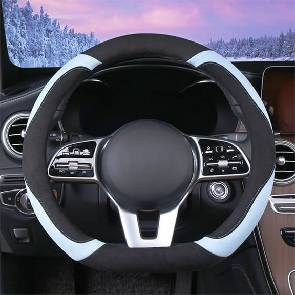 Soft Suede D Shape Steering Wheel Cover, Warm Steering Wheel Cover Fashion Universal 15 Inch, Light Blue