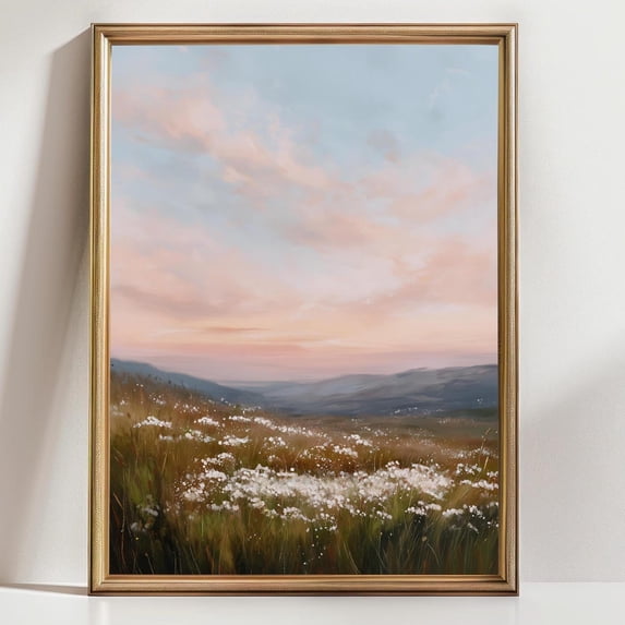 Soft Sunset Meadow Wall Art Print, Pastel Landscape, Peaceful Nature ...
