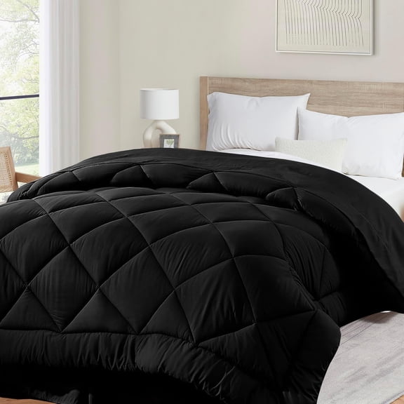Soft Super King Comforter Duvet Insert-Lightweight Down Alternative Comforter with Corner Tabs-Fluffy & Breathable & Machine Washable Diamond Stitching (Black,120"x120")