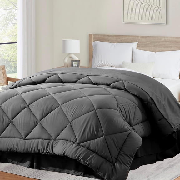 Soft Super King Comforter Duvet Insert-Lightweight Down Alternative Comforter-Fluffy & Breathable & Machine Washable Diamond Stitching(Dark Gray,120"x120")