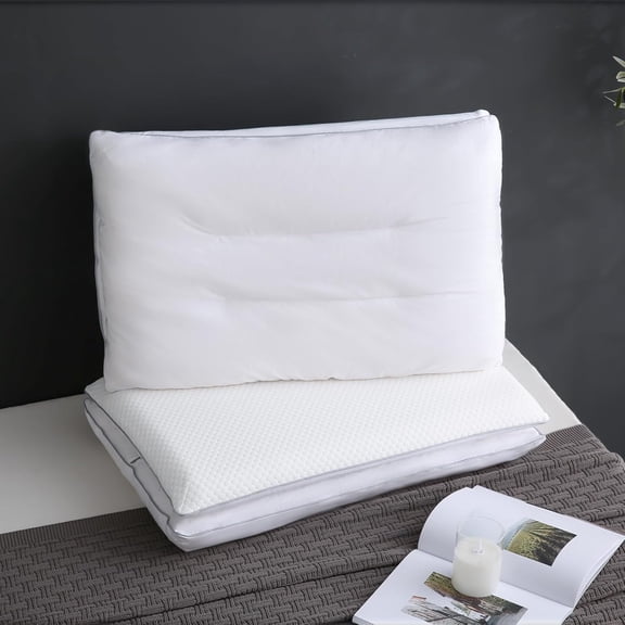 Soft Support Memory Foam Pillow Queen Size, Wool Pillow for Sleeping, Adjustable Layer High Down Alternative Pillows, Breathable & Noiseless Cover (White)