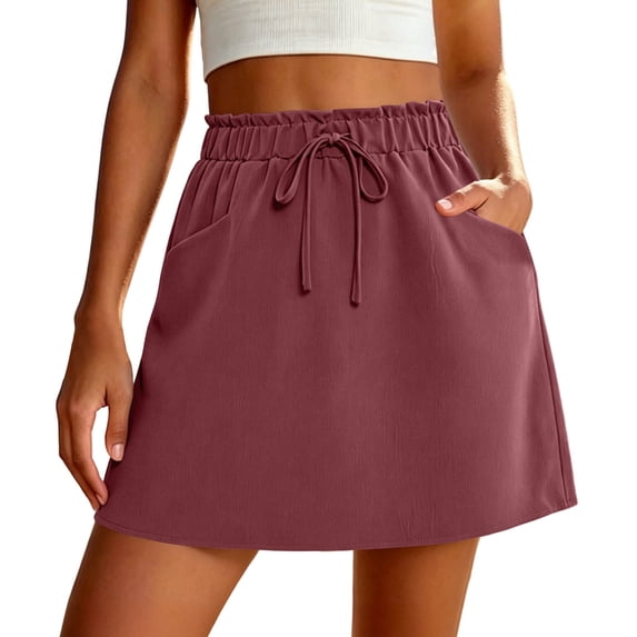 Soft Sweat Skirts for Women A Line Elastic Summer Drawstring Short Golf Casual Skirt with Pockets Women's Solid Color Workout Mini Skirt