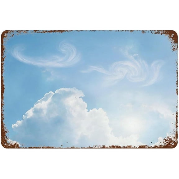 Soft Swirl Clouds Blue Sky Metal Tin Wall Art Sign, Dreamy Nature Landscape Decor Plaque for Bedroom Bathroom Office, 8x12 Inch