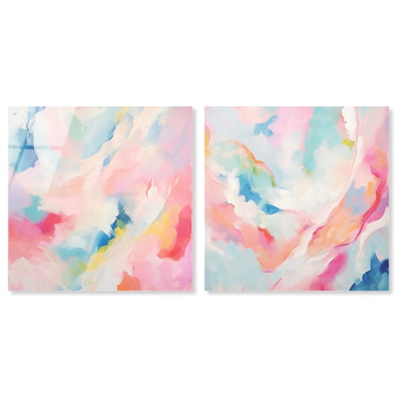 Soft Swirls Diptych Acrylic Print Sunset Wall Art Set by Art Remedy, Ready to Hang, 12 x 12