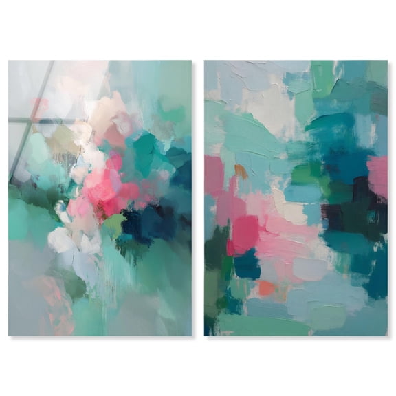 Soft Swirls Duo Acrylic Print Sunset Pink Wall Decor Set by Art Remedy, Ready to Hang, 10 x 15