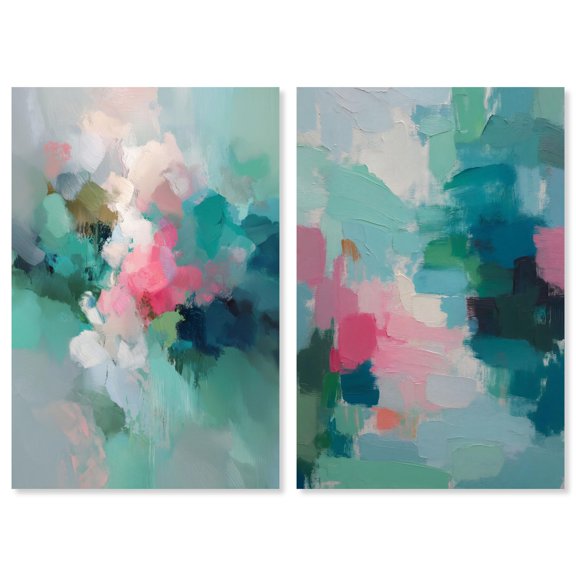 Soft Swirls Duo Canvas Print Sunset Pink Wall Decor Set by Art Remedy, Gallery Wrapped, 10 x 15