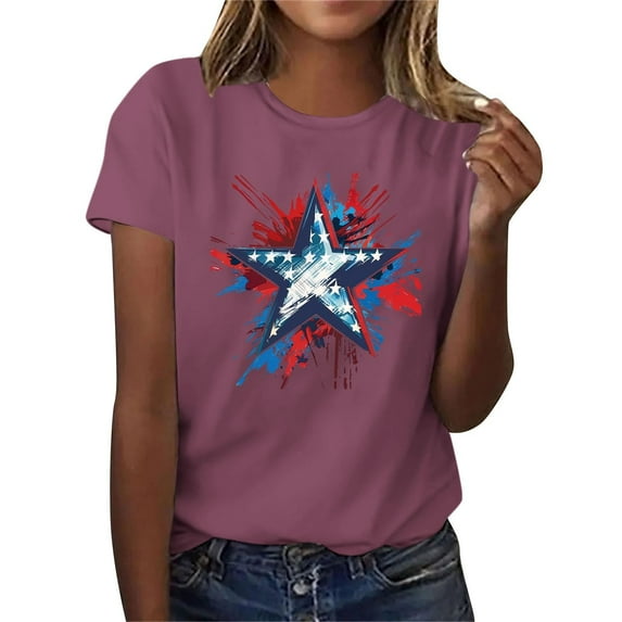 Soft T Shirts for Women s Women Plus Size T Shirts 4th of July Tops Summer Crew Neck Short Sleeve Casual Graphic Tees New Red S