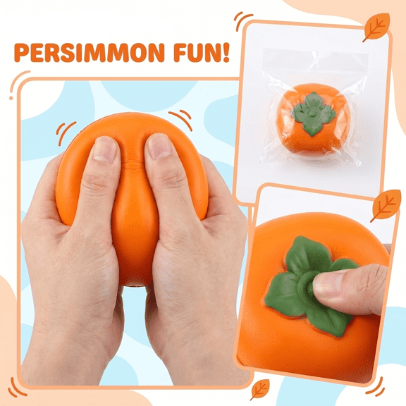 Soft TPRA Slow Rising Persimmon Stress Reliever for Adults, 2.76 Inch Orange Fruit Shape Squishy Cushion for Office Desk Decor, Calm Down Fidget Kit with Soft Resilient Texture