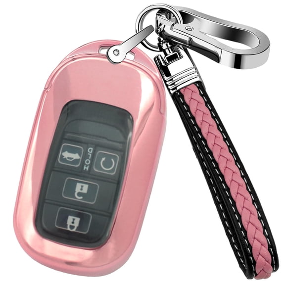 Soft TPU 5-Button Key Fob Cover Shell with Leather Keychain, Compatible with Honda Accord Civic CR-V HR-V Pilot 2022-2023 Smart Remote Key