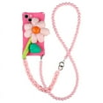 thumbnail image 1 of Soft TPU Designed Case for iPhone 13 6.1", Crossbody Adjustable Chain Strap Shockproof Cover Case with Three-dimensional Flower for Women & Girls, Pink, 1 of 5