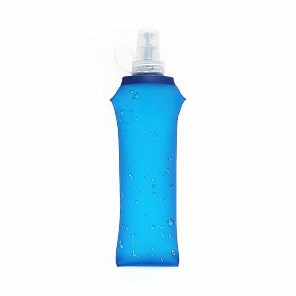 Soft TPU Foldable Water Bottle Flask For Hydration Pack Running Hiking Cycling Climbing, Collapsible Travel Container (Blue)