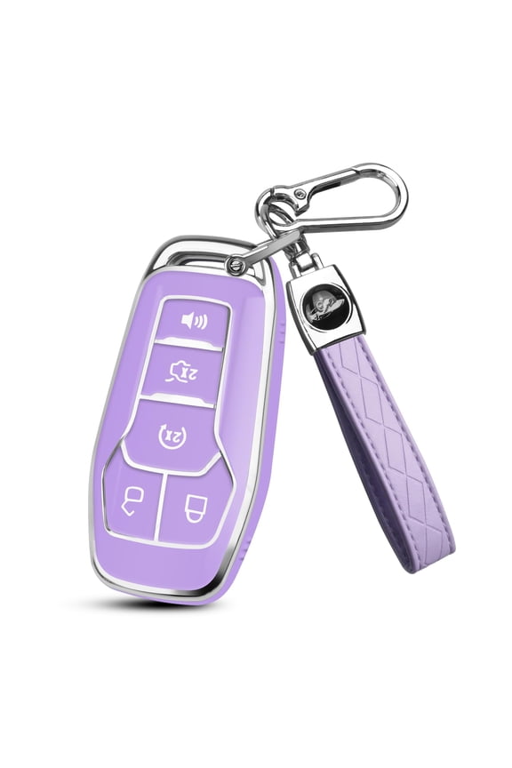 Soft TPU Full-Body Key Fob Cover with Keychain for Ford Mustang Fusion Explorer Edge Lincoln MKC MKX MKZ 5-Button Keyless Remote Protector
