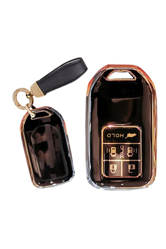 Soft TPU Golden-edge 5 Button Key Fob Cover Protector Fit for Honda Odyssey Freed Elysion Keyless Full Protection Key Fob Case with Keychain