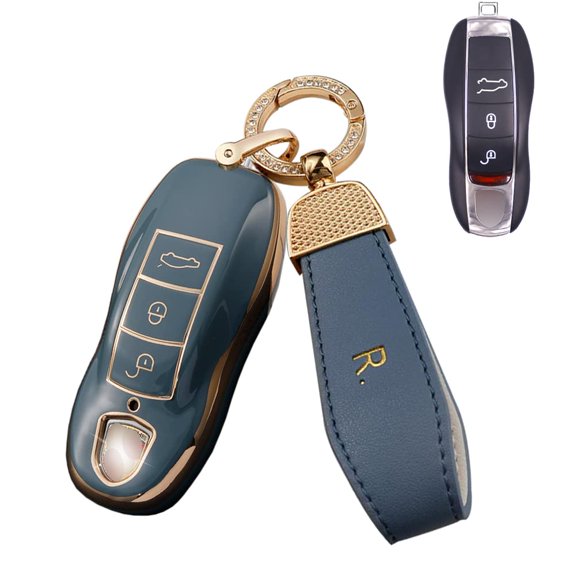 Soft TPU Golden-edge Key Cover for Porsche 911 Cayenne Panamera Macan Keyless Full Protection Key Case Shell with Leather Keychain