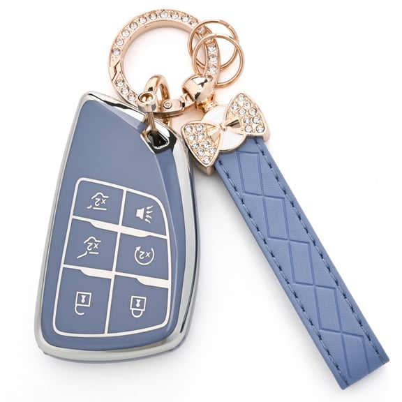 Soft TPU Key Fob Cover Case with Keychain for Chevrolet Suburban, Tahoe, GMC Yukon, Denali, Silverado, Buick Enclave (2021-2025) - 5 Button Remote Protective Shell