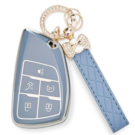 Soft TPU Key Fob Cover with Keychain for Chevrolet Suburban, Tahoe, Silverado, GMC Yukon, Denali, Buick Enclave 2021-2025 – 5 Button Smart Remote Key Shell Protection Case
