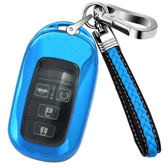 Soft TPU Key Fob Cover with Leather Keychain - Compatible with 2022 2023 Honda Models (Accord, Civic, CRV, HRV, Pilot, Sport, SI, EX, EXL) - For Honda Smart Remote Key, Car Key Shell Accessory