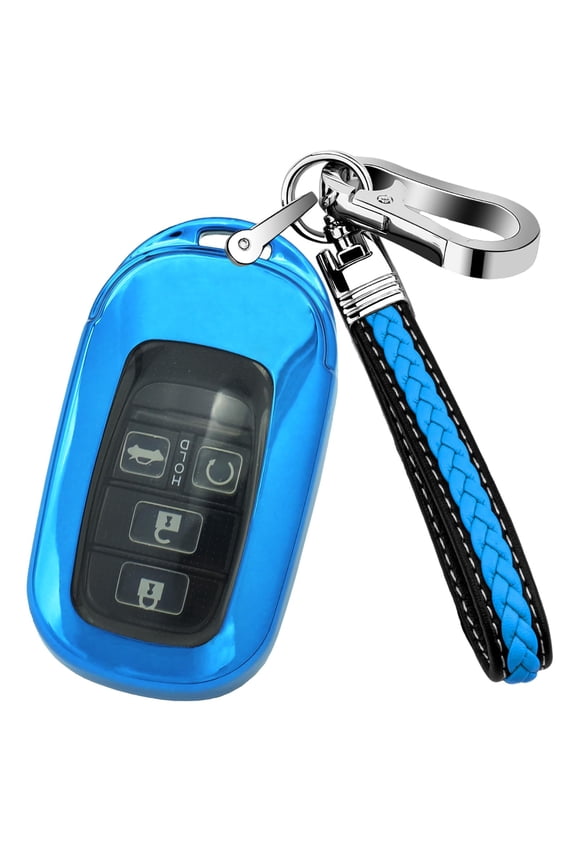 Soft TPU Key Fob Cover with Leather Keychain - Compatible with 2022 2023 Honda Models (Accord, Civic, CRV, HRV, Pilot, Sport, SI, EX, EXL) - For Honda Smart Remote Key, Car Key Shell Accessory