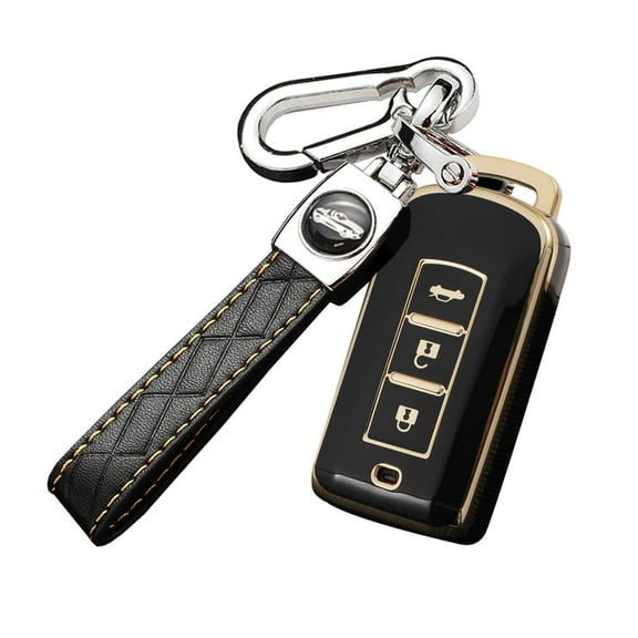 Soft TPU with Gold Edge Smart Key Fob Cover for Mitsubishi Outlander ASX Lancer Evo X GTS EX Keyless Keychain Holder 3 Button Key Case Shell
