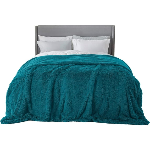 Soft Teal Blankets Queen Size for Bed, Fluffy Fuzzy Blankets for Full Queen Bed, Cozy Plush Sherpa Fleece Faux Fur Blanket for Winter, Thick Warm Blanket Gifts for Women, Men, 90x90
