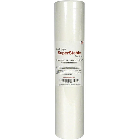 Soft Tear Away Stabilizer White 1.8 oz 12 inch x 10 Yard Roll. SuperStable Embroidery Stabilizer Backing